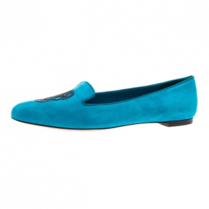 Pre Owned Alexander McQueen Blue Suede Skull Smoking Slippers Size 40