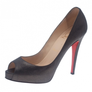 Christian Louboutin Black Metallic Leather Very Prive Pumps Size 37.5