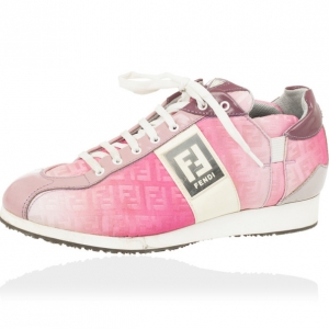 Pre Owned Fendi Pink Nylon Zucchino Lace-Up Sneakers Size 38