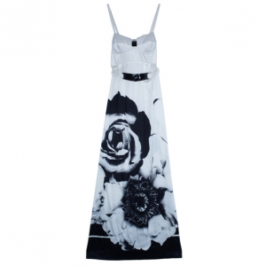 Pre Owned Class by Roberto Cavalli Monochrome Satin Maxi Dress M
