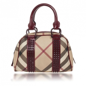 Pre Owned Burberry Nova Check Studded Mini Dome Satchel