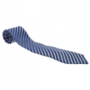 Pre Owned Fendi Blue Striped Silk Tie