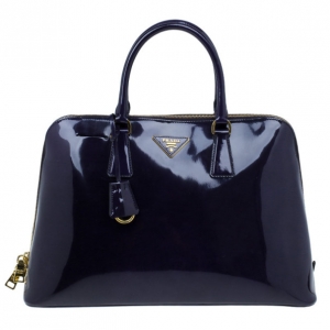 Pre Owned Prada Purple Medium Patent Lux Double Zip Tote