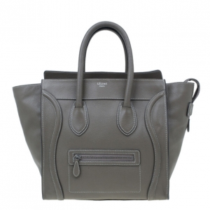 Pre Owned Celine Elephant Grey Leather Mini Luggage Tote
