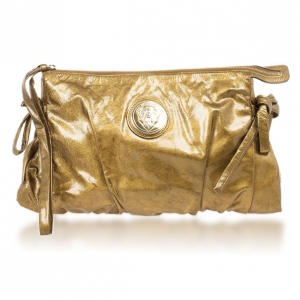 Pre Owned Gucci Gold Metallic Patent 'Hysteria' Clutch