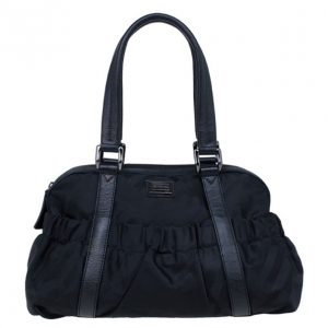 Pre Owned Burberry Black Nylon Tonal Check Bowling Bag