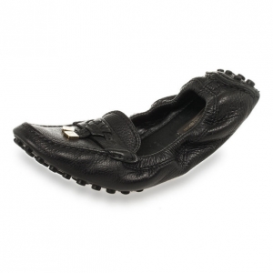 Pre Owned Louis Vuitton Black Leather Lemon Loafers Size 38.5