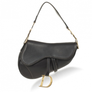 Pre Owned Christian Dior Black Leather Saddle Bag