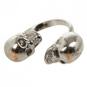 Pre Owned Alexander McQueen Twin Skull Ring Size 53