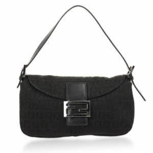 Pre Owned Fendi Black Zucchino Baguette Bag