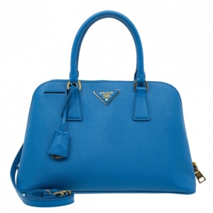 Pre Owned Prada Blue Saffiano Leather Small Shell Top Handle Bag