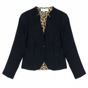 Pre Owned Valentino Black Jacket with Leopard Print Lining XL