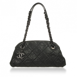 Pre Owned Chanel Black Calfskin Leather Just Mademoiselle Medium Bowler Bag