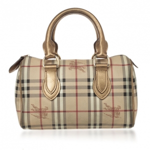Pre Owned Burberry Haymarket Check Boston Satchel Handbag