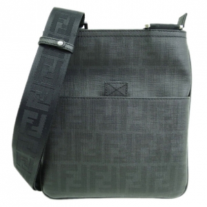Pre Owned Fendi Black Zucca PVC Messanger Bag