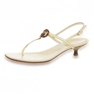 Pre Owned Gucci Cream Patent Brit Low Heel Thong Sandals Size 37.5