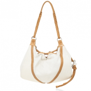 Pre Owned Loewe White and Brown Leather Hobo