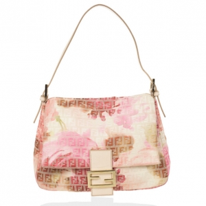 Pre Owned Fendi Pink and White Floral Zucchino Forever Mamma Flap Bag