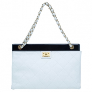 Pre Owned Chanel Black and White Caviar Shoulder Tote