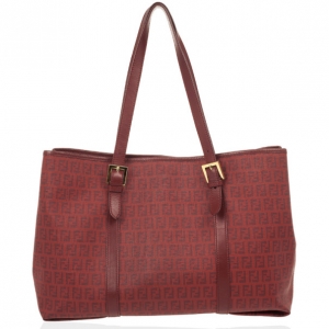 Pre Owned Fendi Red Zucchino Canvas Grande Shopping Bag
