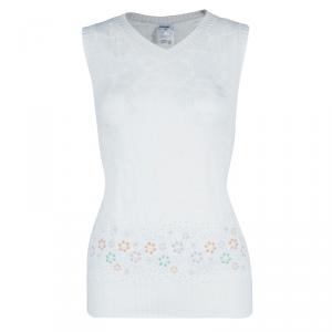 Pre Owned Chanel White Knit Embellished Vest M