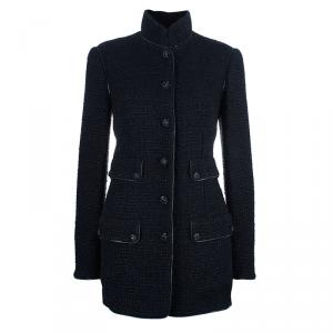 Pre Owned Chanel Black Boucle Zip Detail Jacket L
