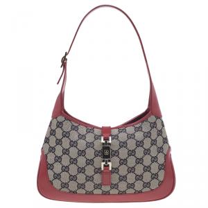 Pre Owned Gucci Red Monogram Canvas Small Jackie Hobo