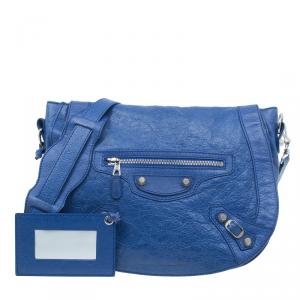 Pre Owned Balenciaga Blue Leather Arena Giant 12 Neo Folk Messenger Bag