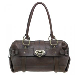 Pre Owned Burberry Olive Green Leather Buckle Boston Bag