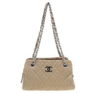 Pre Owned Chanel Beige Caviar Small CC Crown Camera Case