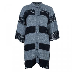 Pre Owned D&G Grey and Black Striped Lace Knit Cardigan M