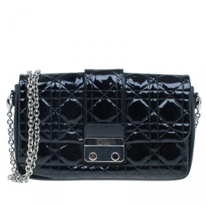 Pre Owned Dior Black Cannage Quilted Patent Leather Chain Clutch Bag