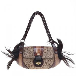 Pre Owned Fendi Brown Pony Hair and Exotic Skin Shoulder Bag