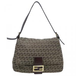 Pre Owned Fendi Brown Zucca Canvas Baguette Bag