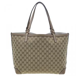 Pre Owned Gucci Beige Canvas Large Craft Original GG Tote with Pouch