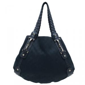 Pre Owned Gucci Black Monogram Canvas Horsebit Pelham Hobo