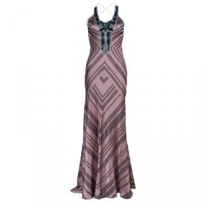 Pre Owned Jenny Packham Embellished Silk Striped Gown M