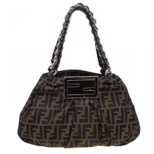 Pre Owned Fendi Zucca Monogram Canvas Small Mia Chain Tote