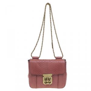 Pre Owned Chloe Pink Python Leather Elsie Square Shoulder Bag