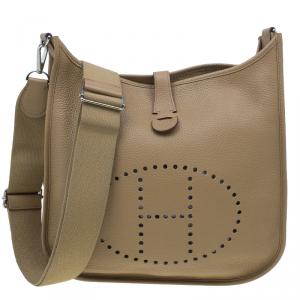 Pre Owned Hermes Brown Taurillon Clemence Evelyne III GM