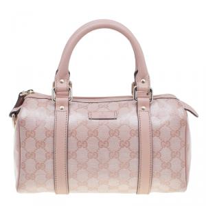 Pre Owned Gucci Pink Crystal Coated Canvas GG Small Joy Boston Bag