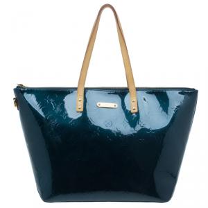 Pre Owned Louis Vuitton Green Monogram Vernis Bellevue Tote GM