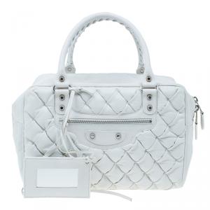 Pre Owned Balenciaga White Leather Matelasse Quilted Bag