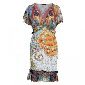 Pre Owned Roberto Cavalli Abstract Print Silk Blend Dress M