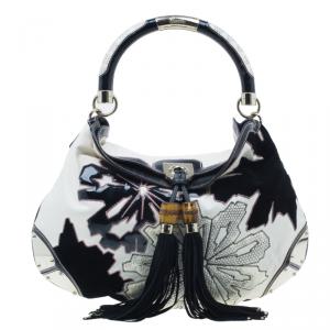 Pre Owned Gucci White Leather Limited Edition Applique Indy Hobo
