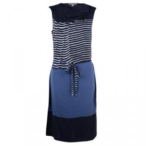 Pre Owned Diane Von Furstenberg New Christa Striped Silk Belted Dress L