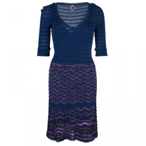 Pre Owned M Missoni Multicolor Zig-Zag Knit Flare Dress M
