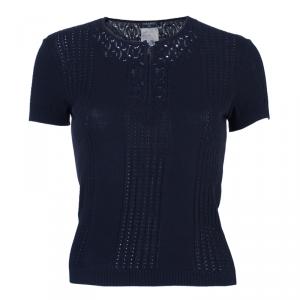 Pre Owned Chanel Knit Detail Black Top S
