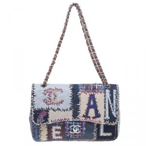 Pre Owned Chanel Multiclor Leather Patchwork Jumbo Classic Flap Bag