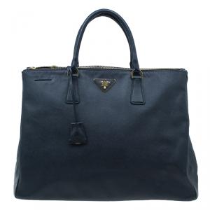 Pre Owned Prada Black Saffiano Lux Leather Double Zip Tote